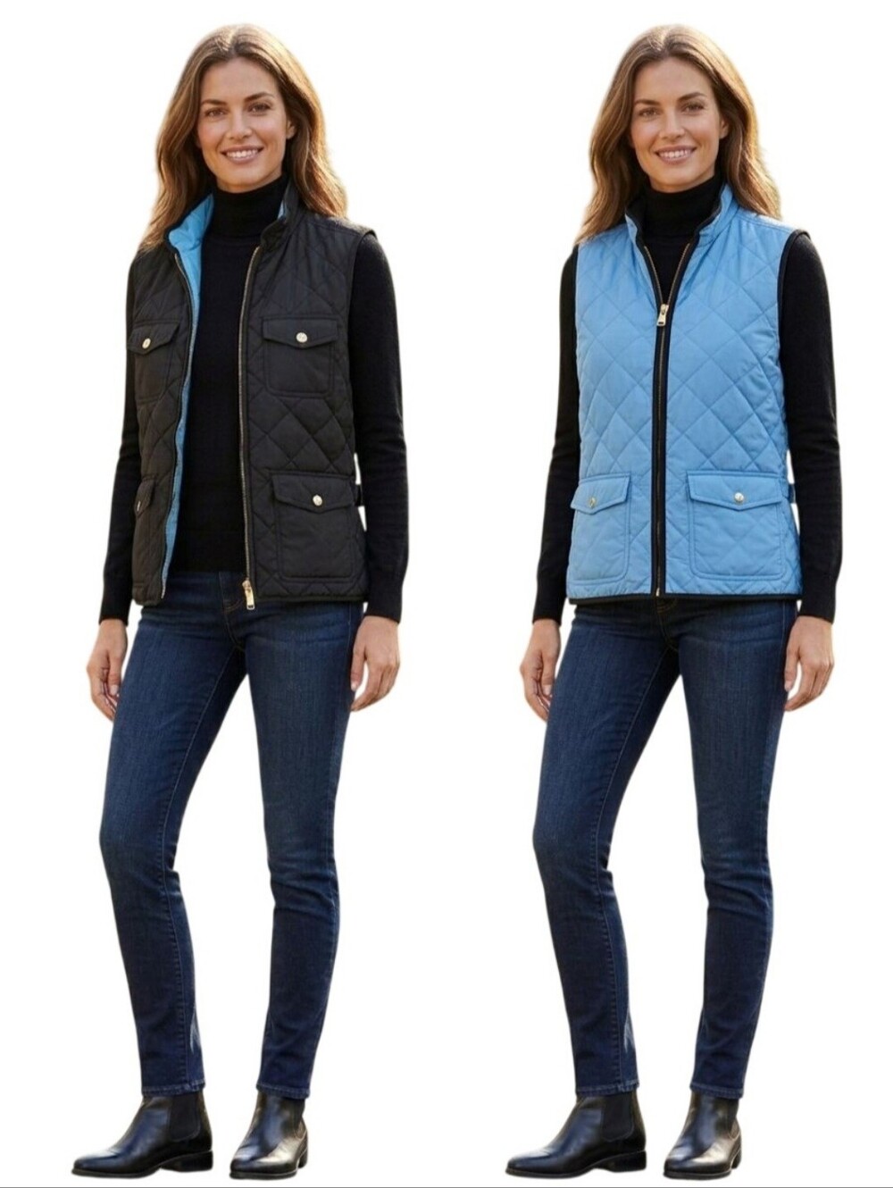 Lauren Ralph Lauren Black Turquoise Reversible Quilted Vest Size Lp